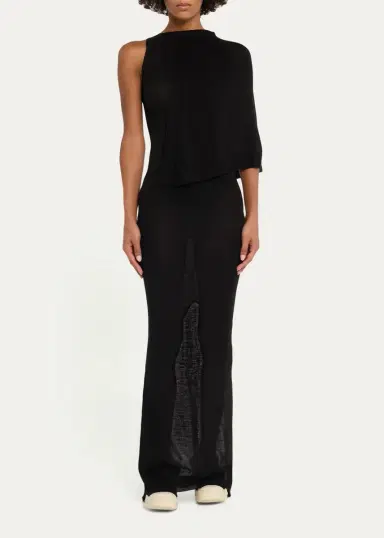 Rick Owens Sleeveless Asymmetric Scarf Wool Knit Maxi Dress | Thumbnail 2 Rick Owens Sleeveless Asymmetric Scarf Wool Knit Maxi Dress | Thumbnail 2