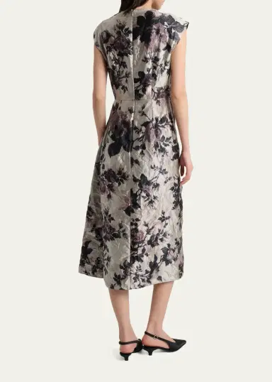 Erdem Draped Floral Satin Midi Dress | Thumbnail 3 Erdem Draped Floral Satin Midi Dress | Thumbnail 3