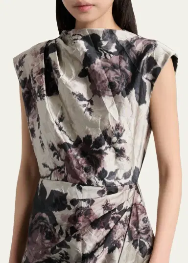 Erdem Draped Floral Satin Midi Dress | Thumbnail 5 Erdem Draped Floral Satin Midi Dress | Thumbnail 5