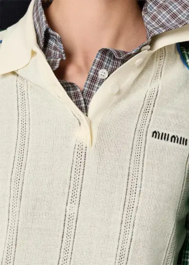 Miu Miu Contrast-Striped Cotton-Blend Polo Shirt | Thumbnail 4 Miu Miu Contrast-Striped Cotton-Blend Polo Shirt | Thumbnail 4