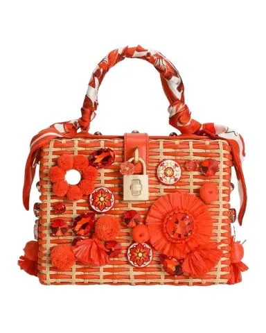 Dolce & Gabbana Maiolica Arancio Embellished Raffia Box Bag | Thumbnail 1 Dolce & Gabbana Maiolica Arancio Embellished Raffia Box Bag | Thumbnail 1
