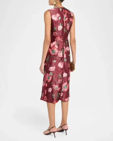 Erdem Floral Crinkled Satin Gathered Sleeveless Midi Dress | Thumbnail 3 Erdem Floral Crinkled Satin Gathered Sleeveless Midi Dress | Thumbnail 3