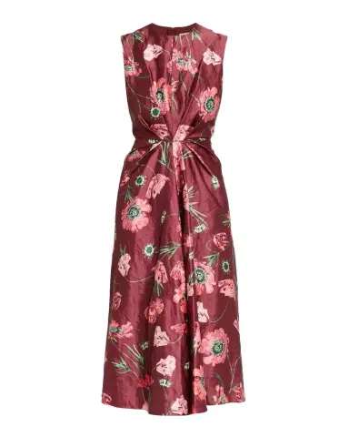 Erdem Floral Crinkled Satin Gathered Sleeveless Midi Dress | Thumbnail 1 Erdem Floral Crinkled Satin Gathered Sleeveless Midi Dress | Thumbnail 1