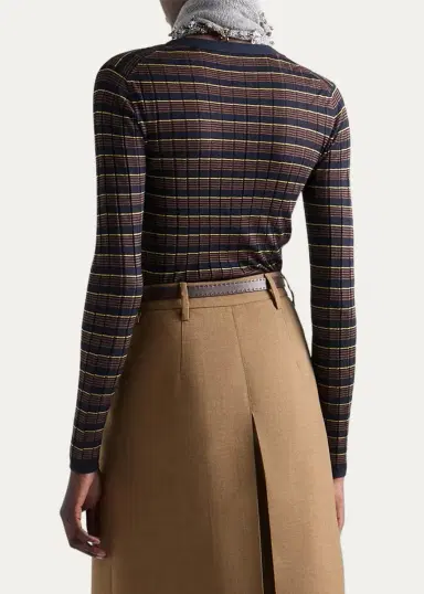 Prada Striped Silk-Wool Cardigan | Thumbnail 3 Prada Striped Silk-Wool Cardigan | Thumbnail 3