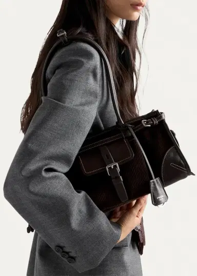 Prada Bonnie Leather-Trim Corduroy Shoulder Bag | Thumbnail 2 Prada Bonnie Leather-Trim Corduroy Shoulder Bag | Thumbnail 2