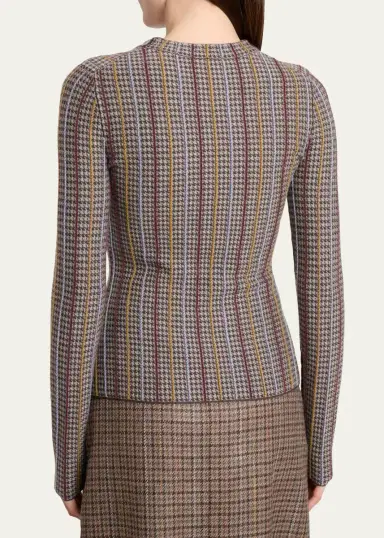 Gabriela Hearst Pons Cashmere-Silk Striped Houndstooth Crewneck Sweater | Thumbnail 3 Gabriela Hearst Pons Cashmere-Silk Striped Houndstooth Crewneck Sweater | Thumbnail 3