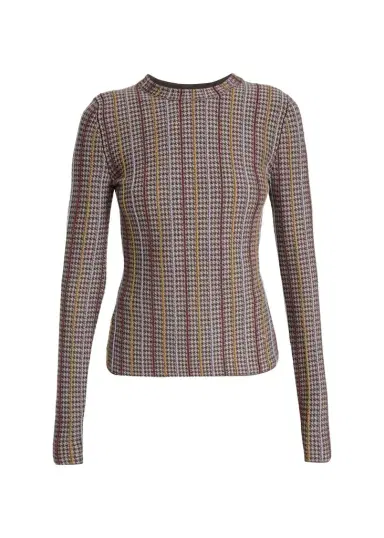 Gabriela Hearst Pons Cashmere-Silk Striped Houndstooth Crewneck Sweater | Thumbnail 1 Gabriela Hearst Pons Cashmere-Silk Striped Houndstooth Crewneck Sweater | Thumbnail 1