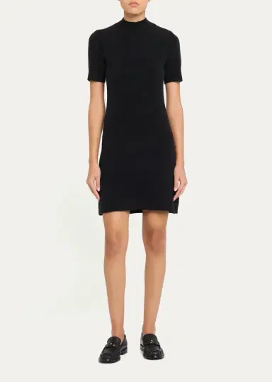 Burberry Cassidy Short-Sleeve Cashmere Button-Shoulder Mini Dress | Thumbnail 2 Burberry Cassidy Short-Sleeve Cashmere Button-Shoulder Mini Dress | Thumbnail 2