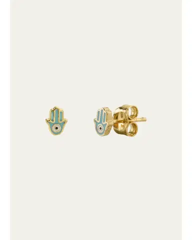 Sydney Evan 14k Yellow Gold Mini Enamel Hamsa Stud Earrings | Thumbnail 1 Sydney Evan 14k Yellow Gold Mini Enamel Hamsa Stud Earrings | Thumbnail 1