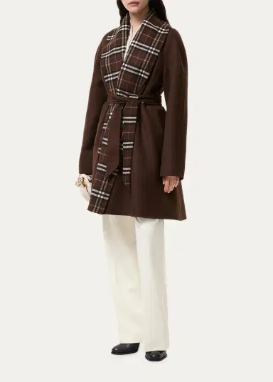 Burberry Verona Check Lapels Belted Double-Wool Wrap Coat | Thumbnail 2 Burberry Verona Check Lapels Belted Double-Wool Wrap Coat | Thumbnail 2