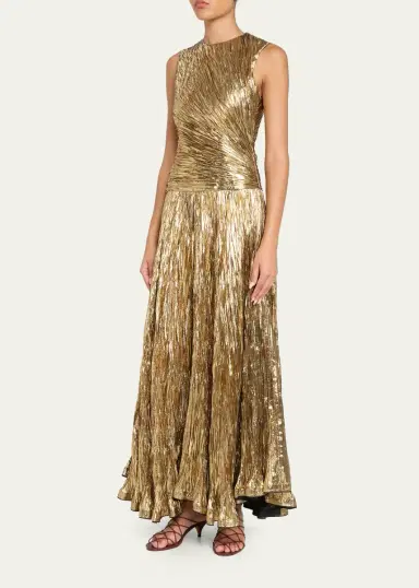 Ulla Johnson Sleeveless Metallic Plisse Drop-Waist Gown | Thumbnail 2 Ulla Johnson Sleeveless Metallic Plisse Drop-Waist Gown | Thumbnail 2