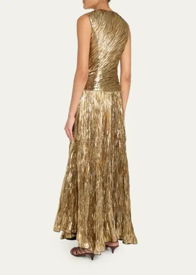 Ulla Johnson Sleeveless Metallic Plisse Drop-Waist Gown | Thumbnail 3 Ulla Johnson Sleeveless Metallic Plisse Drop-Waist Gown | Thumbnail 3