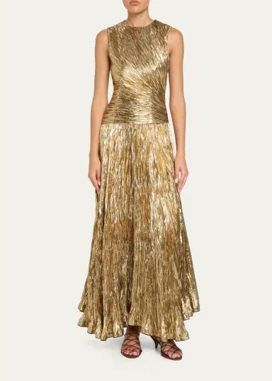 Ulla Johnson Sleeveless Metallic Plisse Drop-Waist Gown | Thumbnail 4 Ulla Johnson Sleeveless Metallic Plisse Drop-Waist Gown | Thumbnail 4