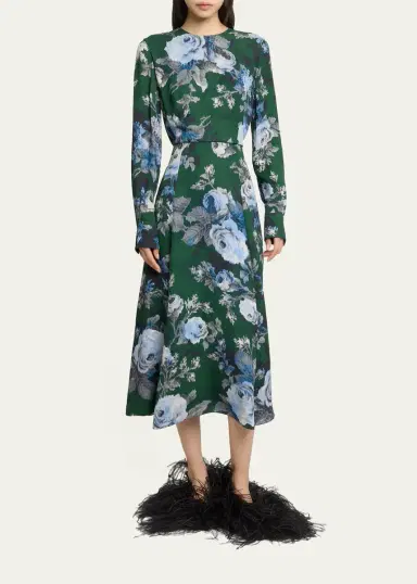 Erdem Floral Crepe A-Line Midi Dress | Thumbnail 2 Erdem Floral Crepe A-Line Midi Dress | Thumbnail 2