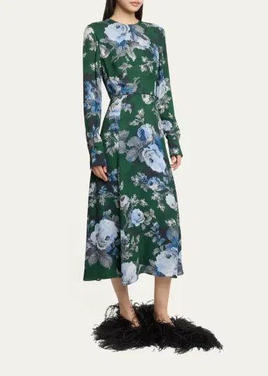 Erdem Floral Crepe A-Line Midi Dress | Thumbnail 4 Erdem Floral Crepe A-Line Midi Dress | Thumbnail 4