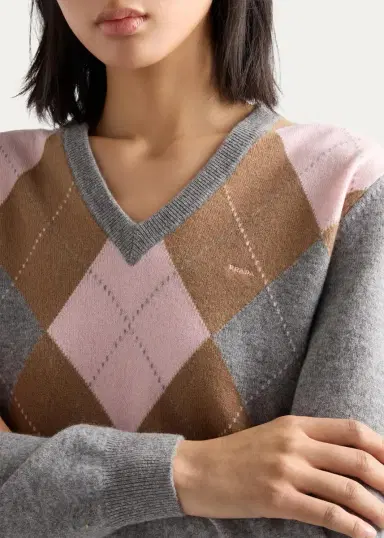 Prada Argyle Cashmere V-Neck Sweater | Thumbnail 3 Prada Argyle Cashmere V-Neck Sweater | Thumbnail 3