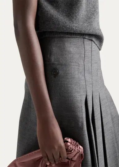 Prada Pleated-Front Wool A-Line Skirt | Thumbnail 4 Prada Pleated-Front Wool A-Line Skirt | Thumbnail 4