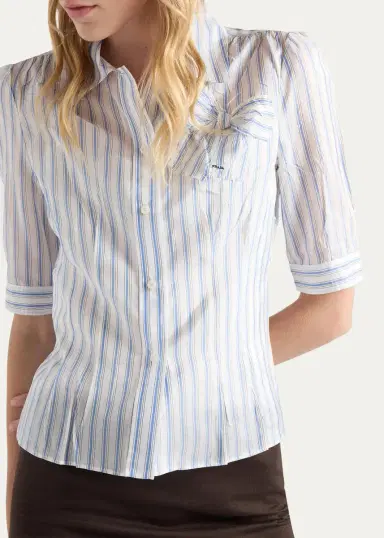 Prada Striped Cupro Short-Sleeve Shirt | Thumbnail 4 Prada Striped Cupro Short-Sleeve Shirt | Thumbnail 4