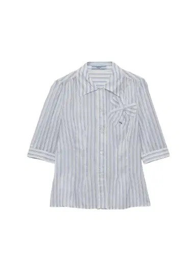 Prada Striped Cupro Short-Sleeve Shirt | Thumbnail 1 Prada Striped Cupro Short-Sleeve Shirt | Thumbnail 1