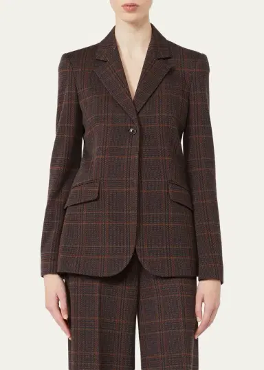 Max Mara Wool-Cotton Check Single-Breasted Jacket | Thumbnail 4 Max Mara Wool-Cotton Check Single-Breasted Jacket | Thumbnail 4
