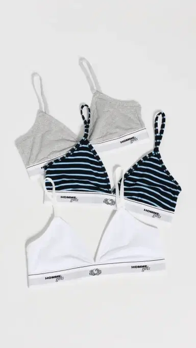 Hommegirls x Fruit of The Loom Triangle Bra 3 Pack Stripe Heather Grey/White | Thumbnail 2 Hommegirls x Fruit of The Loom Triangle Bra 3 Pack Stripe Heather Grey/White | Thumbnail 2