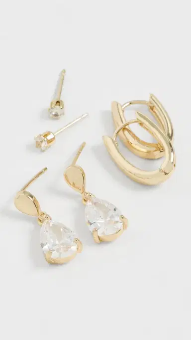 By Adina Eden Teardrop Huggie Earring Set Gold One Size | Thumbnail 5 By Adina Eden Teardrop Huggie Earring Set Gold One Size | Thumbnail 5