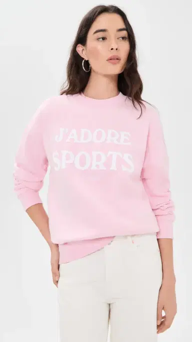 Sporty & Rich J'adore Flocked Crew Neck Sweatshirt Laffy White | Thumbnail 2 Sporty & Rich J'adore Flocked Crew Neck Sweatshirt Laffy White | Thumbnail 2