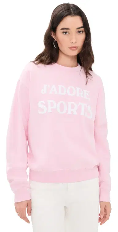 Sporty & Rich J'adore Flocked Crew Neck Sweatshirt Laffy White | Thumbnail 1 Sporty & Rich J'adore Flocked Crew Neck Sweatshirt Laffy White | Thumbnail 1