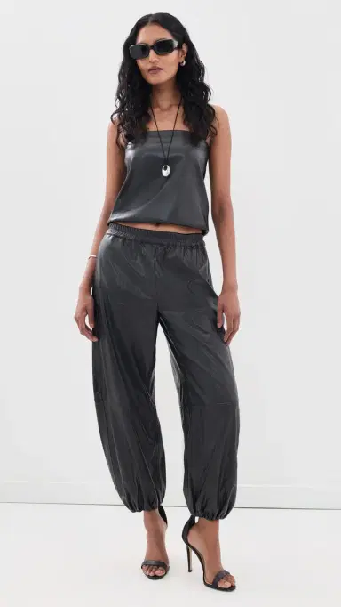 Wayf Camryn Faux eather Balloon Pants Black | Thumbnail 5 Wayf Camryn Faux eather Balloon Pants Black | Thumbnail 5