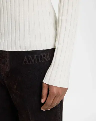 AMIRI Men's Logo Script Ribbed Long-Sleeve Henley T-Shirt | Thumbnail 5 AMIRI Men's Logo Script Ribbed Long-Sleeve Henley T-Shirt | Thumbnail 5