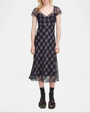 Marc Jacobs Plaid Chiffon Midi Dress | Thumbnail 2 Marc Jacobs Plaid Chiffon Midi Dress | Thumbnail 2