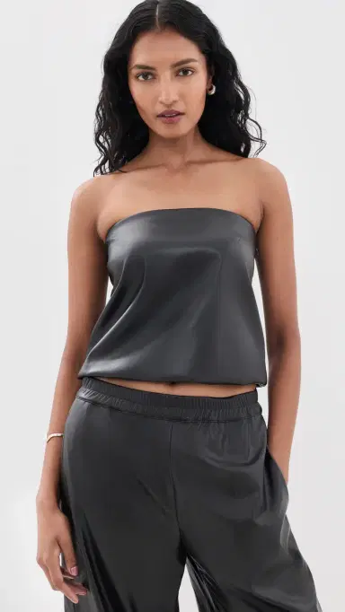 Wayf Camryn Faux eather Strapless Top Black | Thumbnail 2 Wayf Camryn Faux eather Strapless Top Black | Thumbnail 2