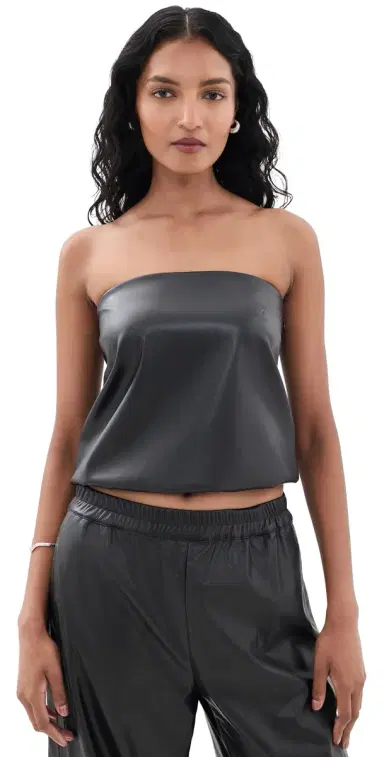 Wayf Camryn Faux eather Strapless Top Black | Thumbnail 1 Wayf Camryn Faux eather Strapless Top Black | Thumbnail 1
