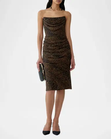 Carolina Herrera Strapless Leopard Chiffon Knee-Length Dress | Thumbnail 2 Carolina Herrera Strapless Leopard Chiffon Knee-Length Dress | Thumbnail 2
