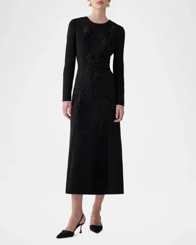Carolina Herrera Floral Embellished Long-Sleeve Midi Trumpet Dress | Thumbnail 2 Carolina Herrera Floral Embellished Long-Sleeve Midi Trumpet Dress | Thumbnail 2
