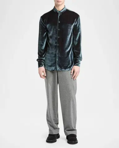 Giorgio Armani Men's Velvet Band Collar Button-Down Shirt | Thumbnail 2 Giorgio Armani Men's Velvet Band Collar Button-Down Shirt | Thumbnail 2