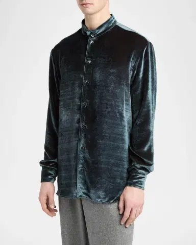 Giorgio Armani Men's Velvet Band Collar Button-Down Shirt | Thumbnail 4 Giorgio Armani Men's Velvet Band Collar Button-Down Shirt | Thumbnail 4