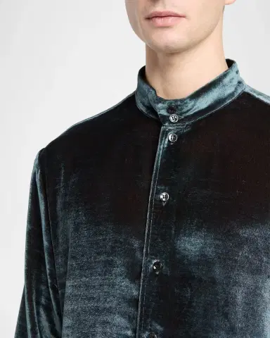 Giorgio Armani Men's Velvet Band Collar Button-Down Shirt | Thumbnail 5 Giorgio Armani Men's Velvet Band Collar Button-Down Shirt | Thumbnail 5