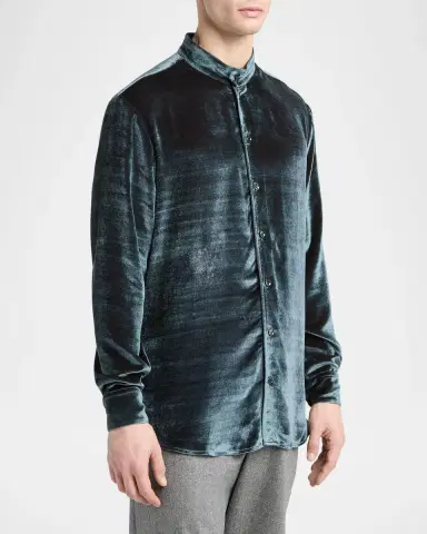 Giorgio Armani Men's Velvet Band Collar Button-Down Shirt | Thumbnail 6 Giorgio Armani Men's Velvet Band Collar Button-Down Shirt | Thumbnail 6