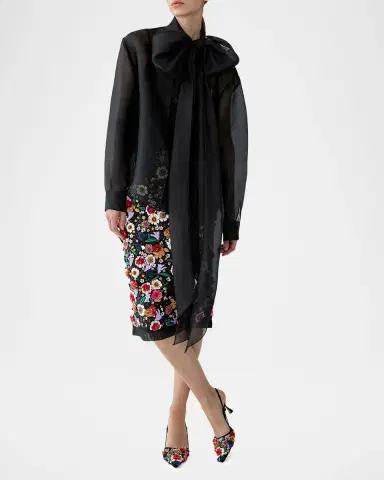 Carolina Herrera Bow Button-Front Silk Shirt | Thumbnail 4 Carolina Herrera Bow Button-Front Silk Shirt | Thumbnail 4