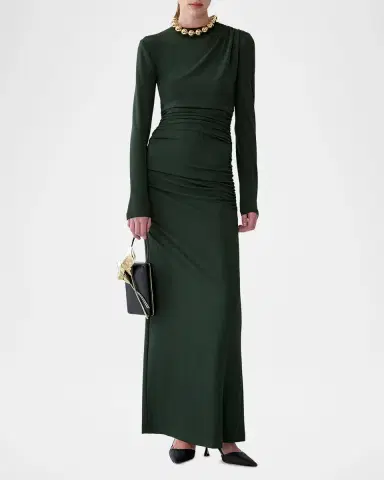 Carolina Herrera Ruched Long-Sleeve Maxi Dress | Thumbnail 2 Carolina Herrera Ruched Long-Sleeve Maxi Dress | Thumbnail 2