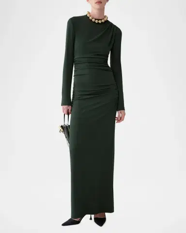 Carolina Herrera Ruched Long-Sleeve Maxi Dress | Thumbnail 4 Carolina Herrera Ruched Long-Sleeve Maxi Dress | Thumbnail 4