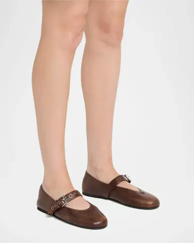 Miu Miu Nappa Leather Mary Jane Buckle Ballerina Flats | Thumbnail 2 Miu Miu Nappa Leather Mary Jane Buckle Ballerina Flats | Thumbnail 2