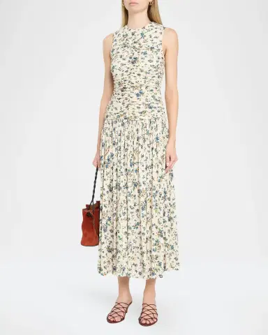 Ulla Johnson Elora Ruched Floral Jersey Midi Dress | Thumbnail 4 Ulla Johnson Elora Ruched Floral Jersey Midi Dress | Thumbnail 4