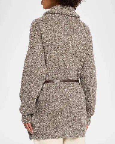 Brunello Cucinelli Micro Paillette Wool Knit Shawl-Collar Cardigan | Thumbnail 3 Brunello Cucinelli Micro Paillette Wool Knit Shawl-Collar Cardigan | Thumbnail 3