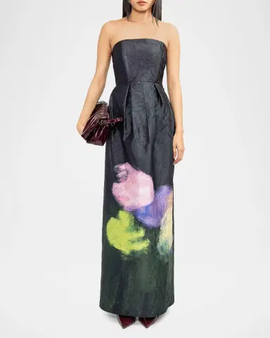 LOVEBIRDS Muse Strapless Abstract-Print Column Gown | Thumbnail 2 LOVEBIRDS Muse Strapless Abstract-Print Column Gown | Thumbnail 2