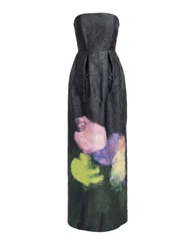 LOVEBIRDS Muse Strapless Abstract-Print Column Gown | Thumbnail 1 LOVEBIRDS Muse Strapless Abstract-Print Column Gown | Thumbnail 1