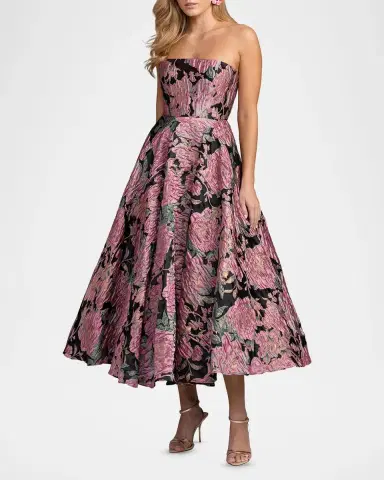 Mac Duggal Strapless Floral Brocade Midi-Dress | Thumbnail 2 Mac Duggal Strapless Floral Brocade Midi-Dress | Thumbnail 2