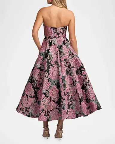 Mac Duggal Strapless Floral Brocade Midi-Dress | Thumbnail 3 Mac Duggal Strapless Floral Brocade Midi-Dress | Thumbnail 3