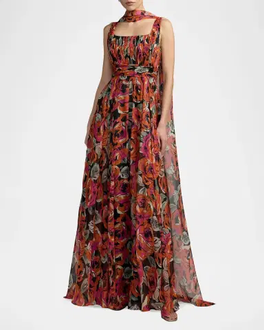 Mac Duggal Floral Chiffon A-Line Gown | Thumbnail 2 Mac Duggal Floral Chiffon A-Line Gown | Thumbnail 2